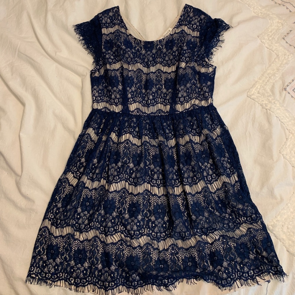Nordstrom Blue Lace Dress with Zipper Back